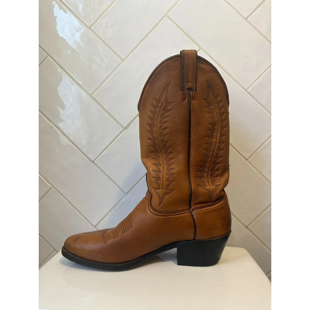 Vintage Made USA Leather Cowboy Western Boots Men's 10D Brown Round Toe Ranch